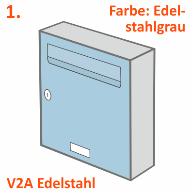 Zeichnung Briefkasten Vorderfront Edelstahl, Rückseite Aluminiumgrau
