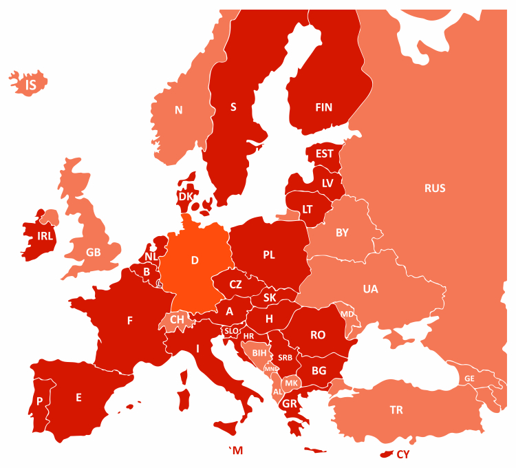 Europakarte mit Lieferzonen für die Versand-Preise