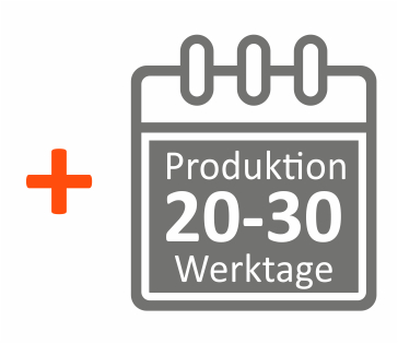Symbol Kalenderblatt mit 20-30 Werktagen Produktionszeit