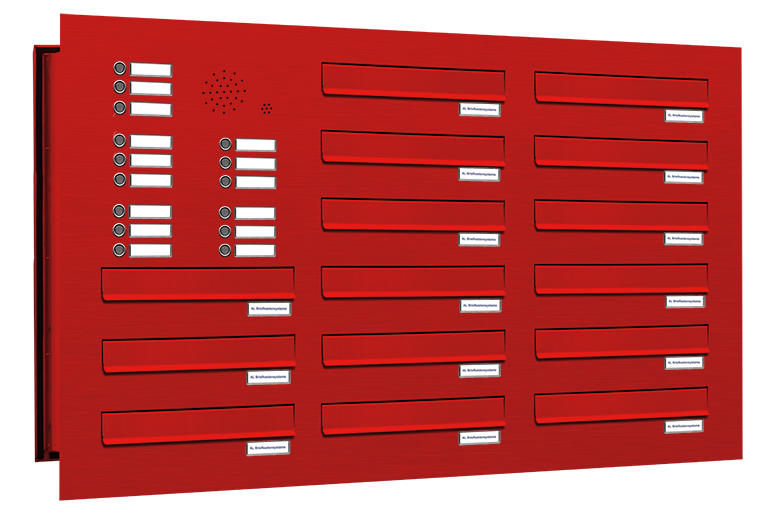 Roter 15er Mauerdurchwurf-Briefkasten mit Klingel