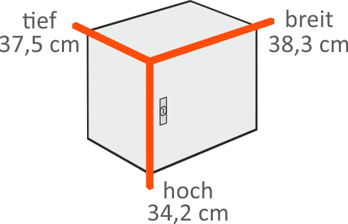 Zeichnung eines 1er Paketkasten mit Bemaßung